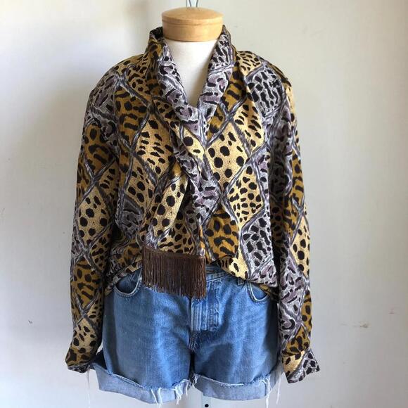 Vintage 90s Cheetah Print Blouse with Scarf Detail, M/L - Picture 2 of 10